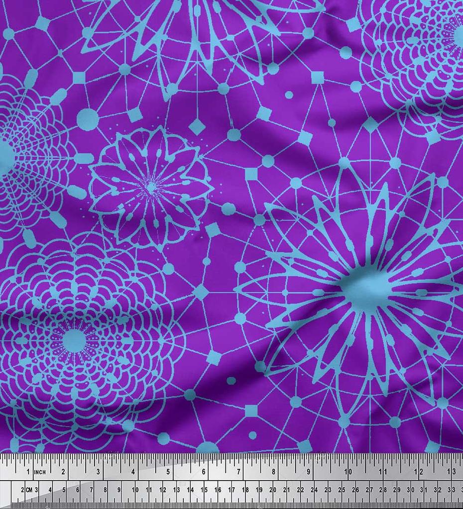 Soimoi Purple Japan Crepe Satin Fabric Artistic Geometric Print Fabric by the Metre 42 Inch