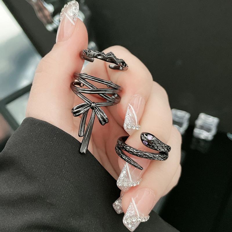 Retro Ballet Ribbon Bowknot Snake Ring Set For Women Copper Punk Gothic Open Ring Designer  Creative Fashion Accessories