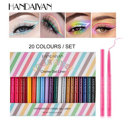 Wasserfeste und nicht leicht zu verwischende Farb-Eyeliner-Gelstifte 20-teiliges farbiges Eyeliner-Set, wasserfeste Eyeliner-Stifte, langlebige Kits