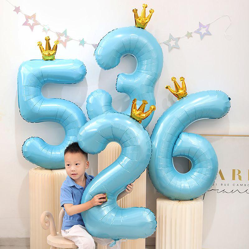 Gradient Color Crown Number Balloon Pillar, 32-40 Inch, First Birthday Party Decoration