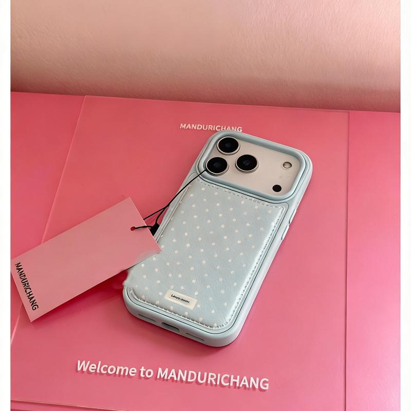 

Pink Blue Aesthetic Retro Polka Dot Pattern Phone Case for iPhone 17 Air 13 14 15 16 12 Pro Max Stylish Leather Protective Cover iPhone17 Pro
