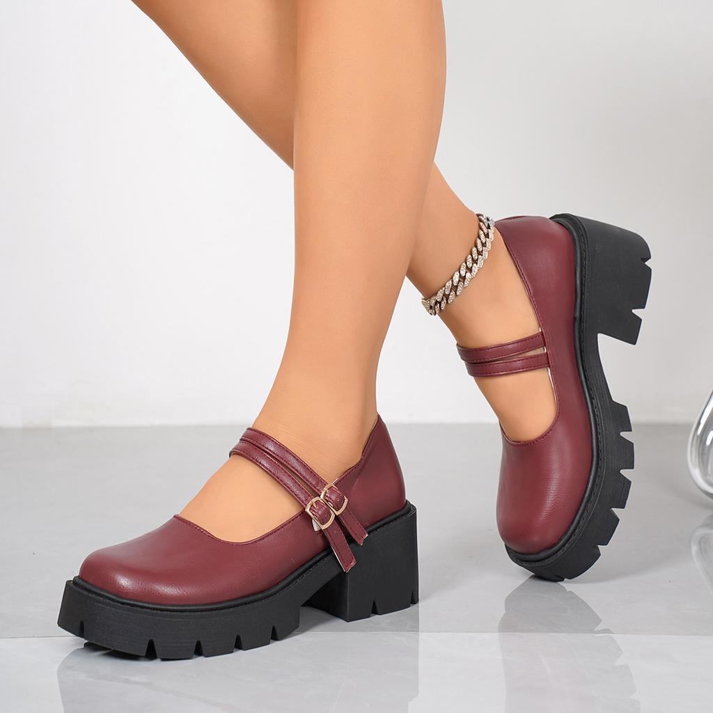 Outdoor Women High Heels Shoes Platform New Spring Summer Shallow Pumps Mouth Buckle Round Head Shoes for Women Mary Jane Shoes
