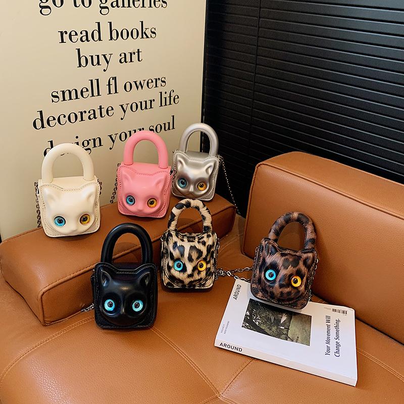 Fashion 3D Cartoon Cat Eye Mini Handbag Cute Cat Face Hot Trendy Crossbody Bag Hot Sale Chain Small Shoulder Bag for Women Girls