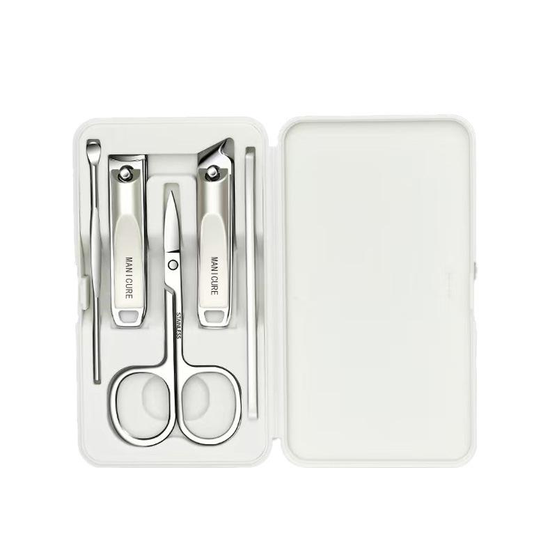 Luxury 5-Piece White Nail Clipper Set with Logo - Manicure & Pedicure Tools Available