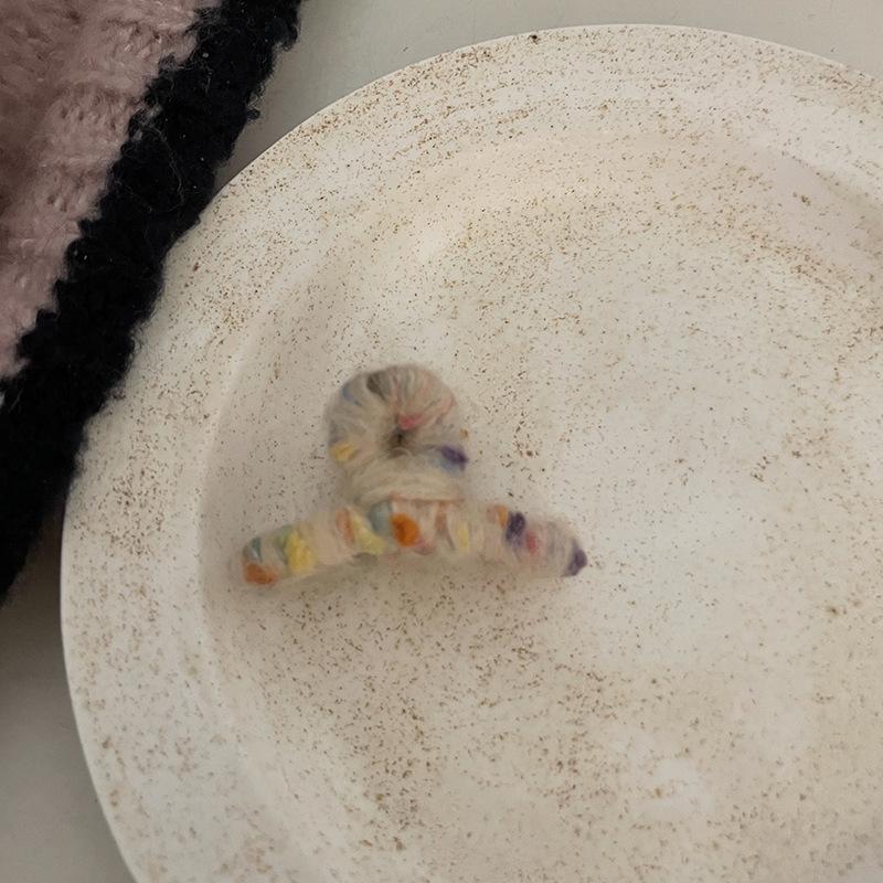 Mini Small Size Grab Clip French Colored Wool Winding Grab Clip Dot Hair Grab Female Shark Clip