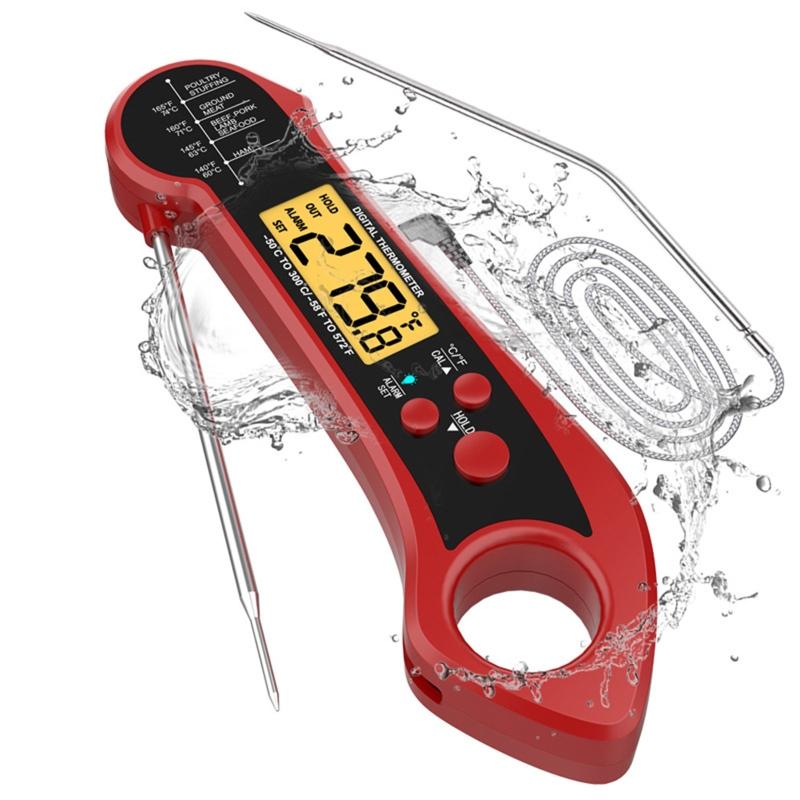 Digital Thermometer with Dual Probe Waterproof Food Thermometer for Cooking Baking High Accuracy Foldable Thermometer