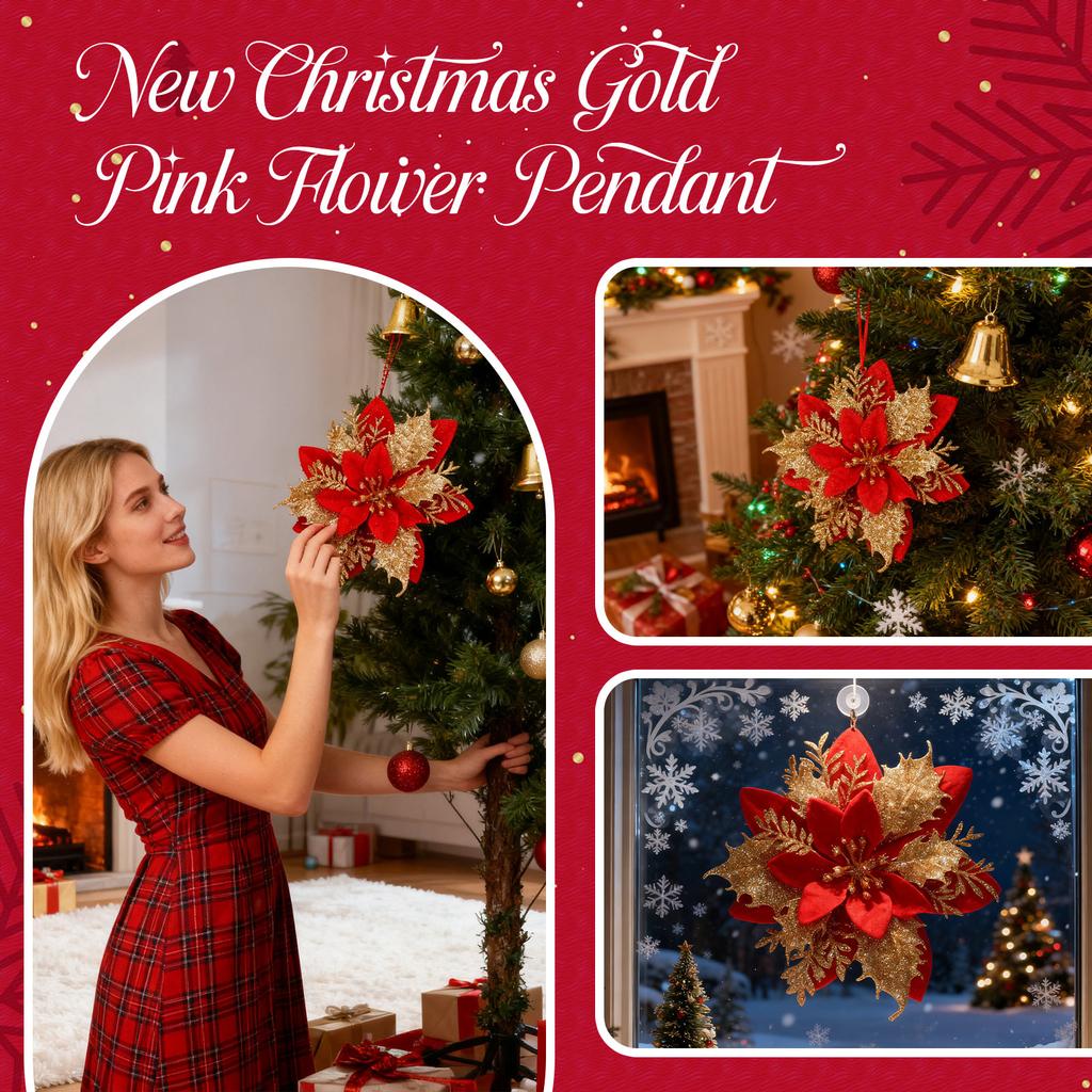 10pcs Glitter Poinsettia 5.5 Inch Artificial Flower Christmas Clip Stem Christmas Tree Ornaments For Wedding Party Wreath Decoration