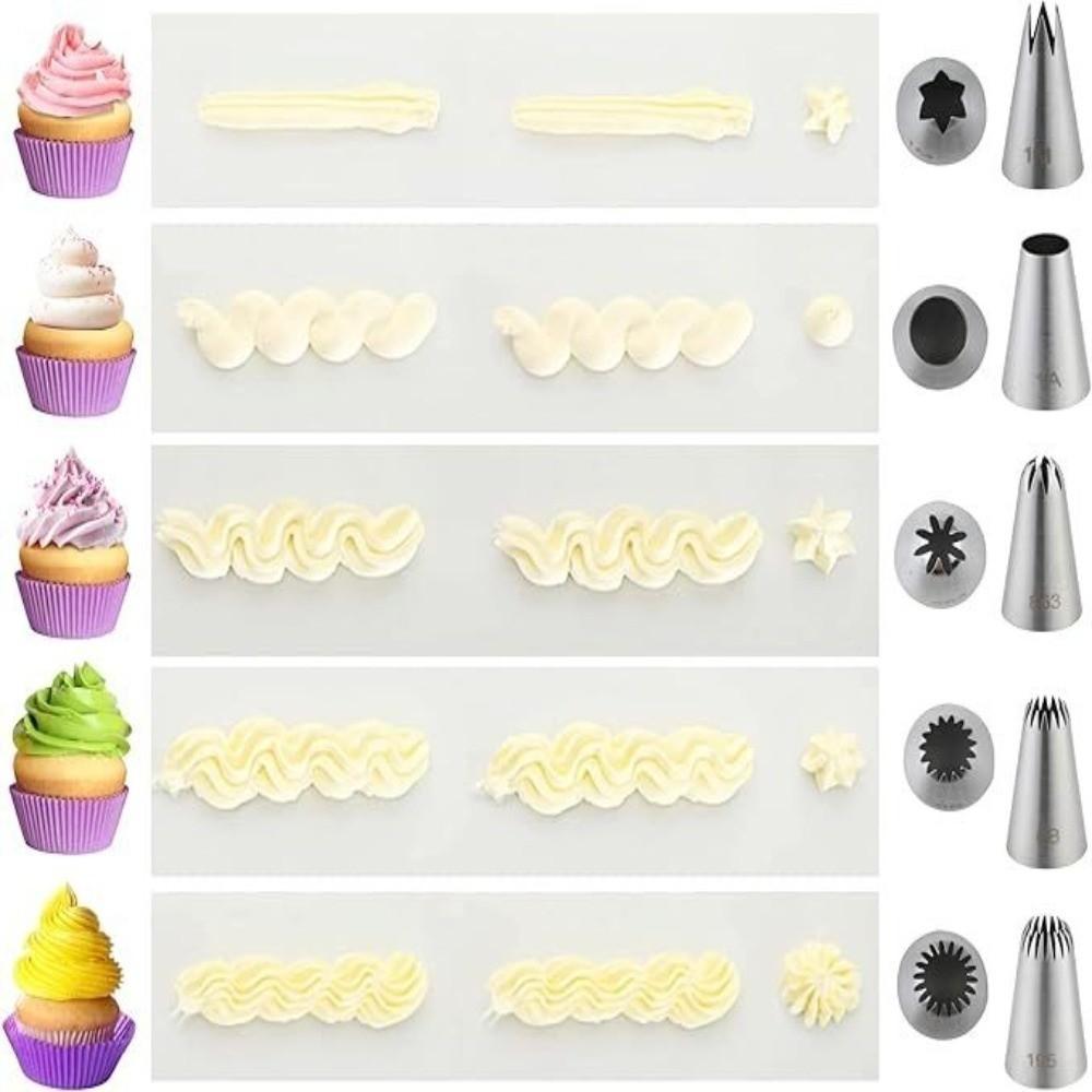 5PCS Seamless Icing Tips 5 Shape Piping Nozzles Premium Frosting Tips Birthday Cake Party