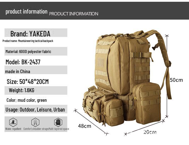Yakoda Large Capacity Tactical Backpack for Outdoor Camping, Hiking, and Picnics - Wear-Resistant for Men and Women