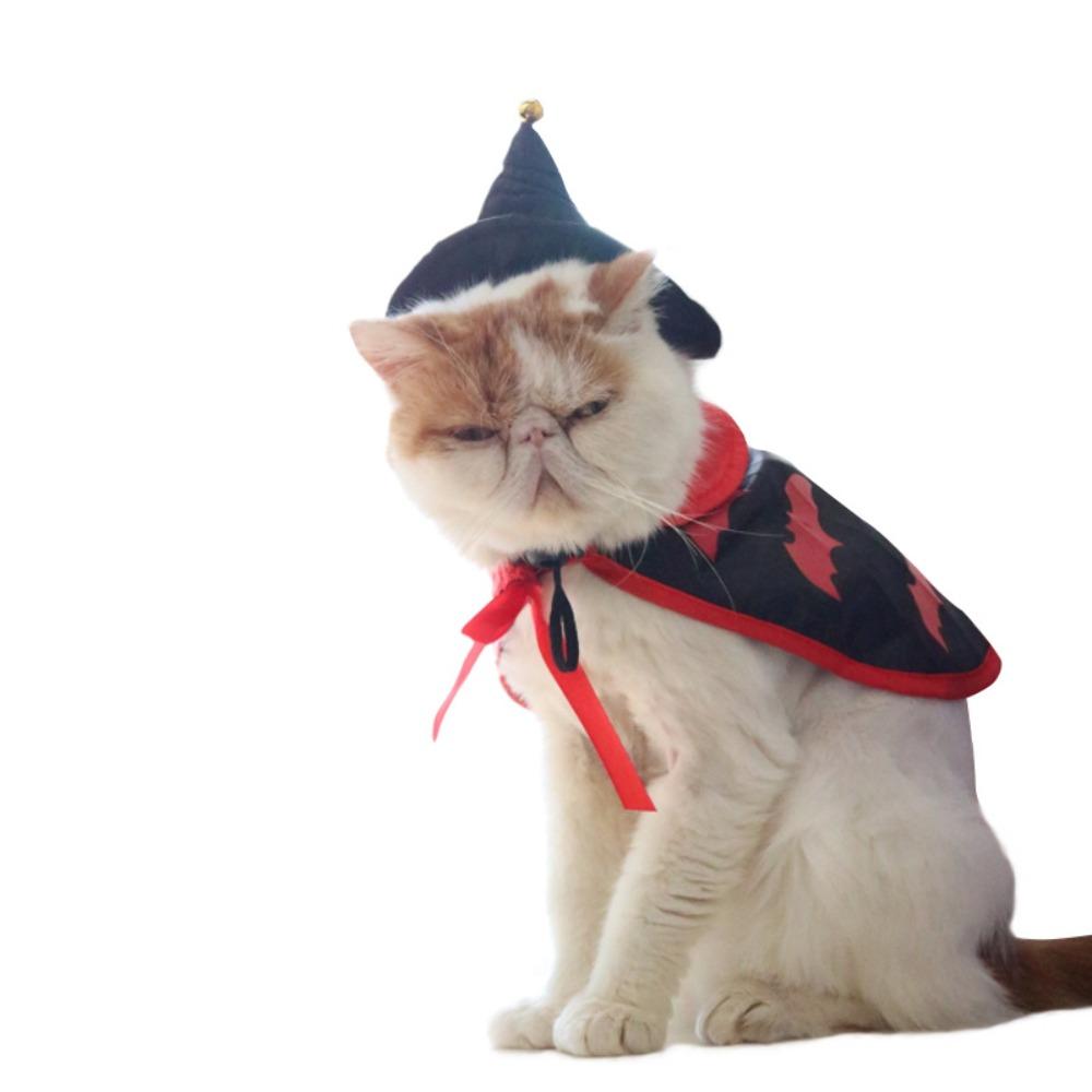 Pumpkin Pattern Halloween Cat Cloak Adjustable Bat Cat Halloween Costume Creative Breathable Pet Cosplay Costume Set Home Decor