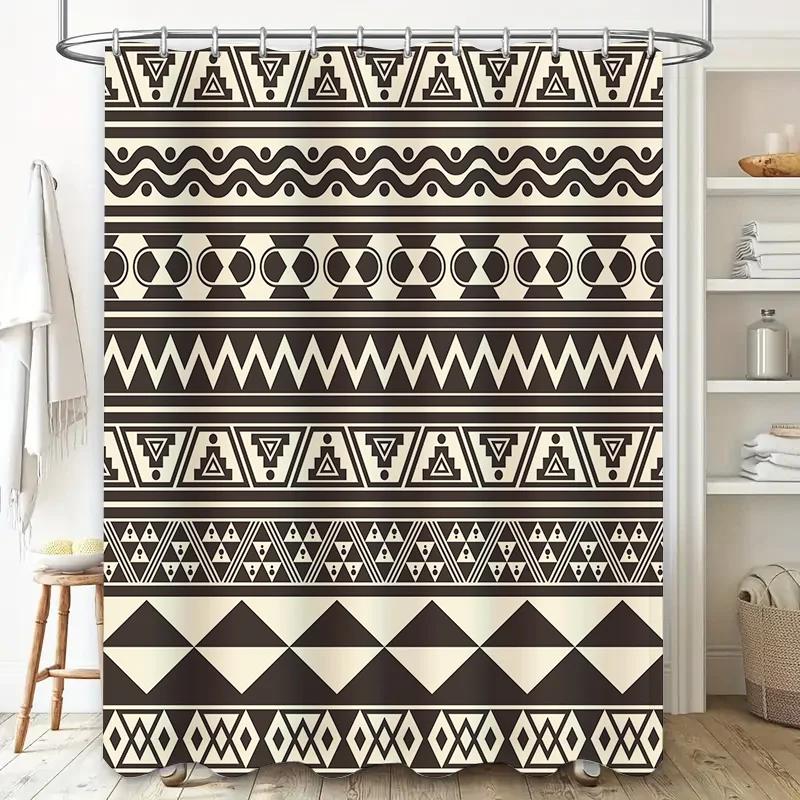 Black White Geometric Shower Curtain Bathroom Decor Waterproof Fabric Modern Design For Home