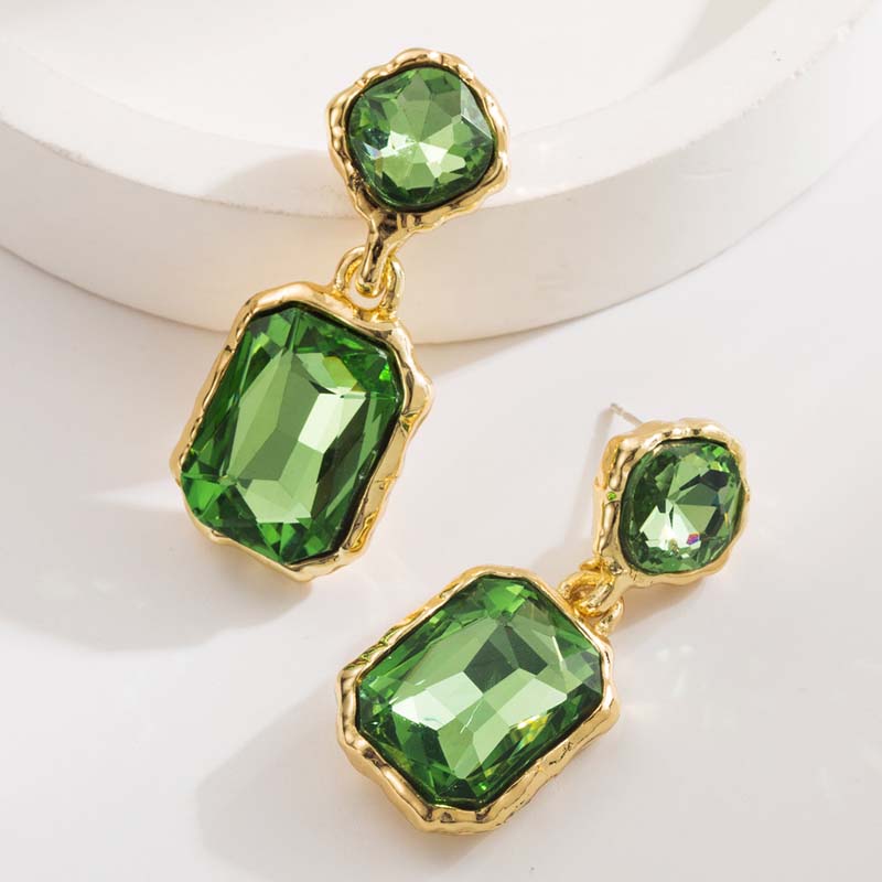 Bohemian Colorful Crystal Square Pendant Earrings For Women Girls Vintage Gold Color Geometric Earrings Wedding Jewelry