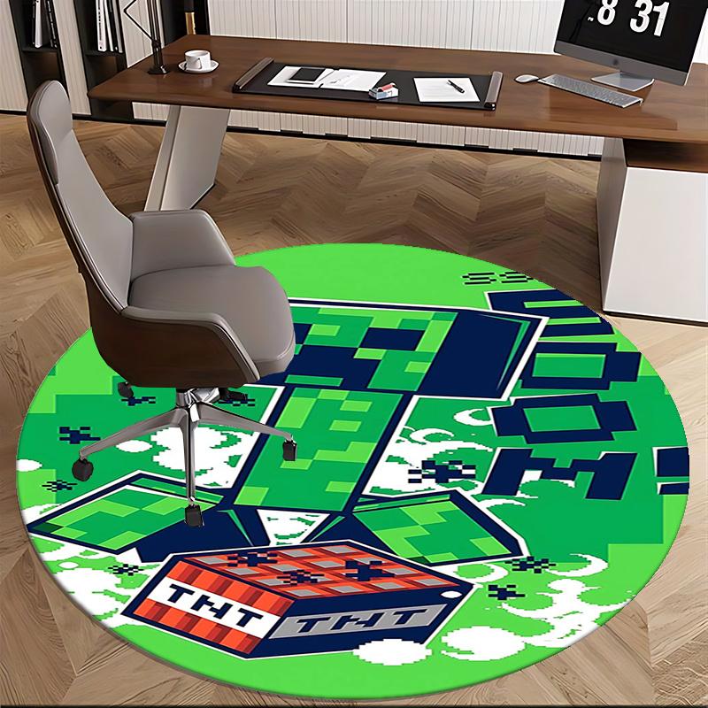 Tappetino Sedia Esplosione TNT Minecraft Tappeto Rotondo-Tappeto per Ufficio, Lavabile in Lavatrice, Antiscivolo, Adatto per Soggiorni, Camere da Letto