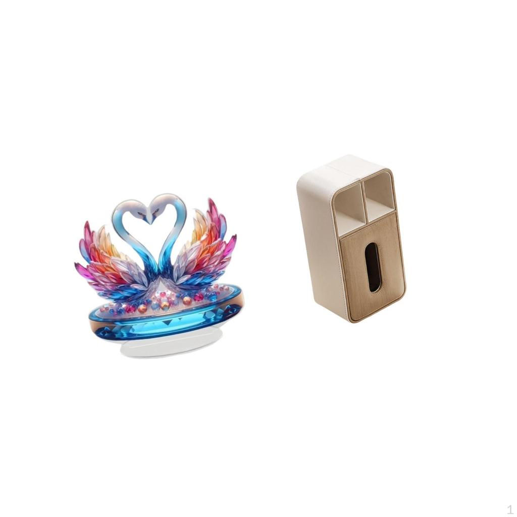 Acrylic Swan Tabletop Sculpture And Multipurpose Rectangular Tissue Box Cover for Office Bookshelf