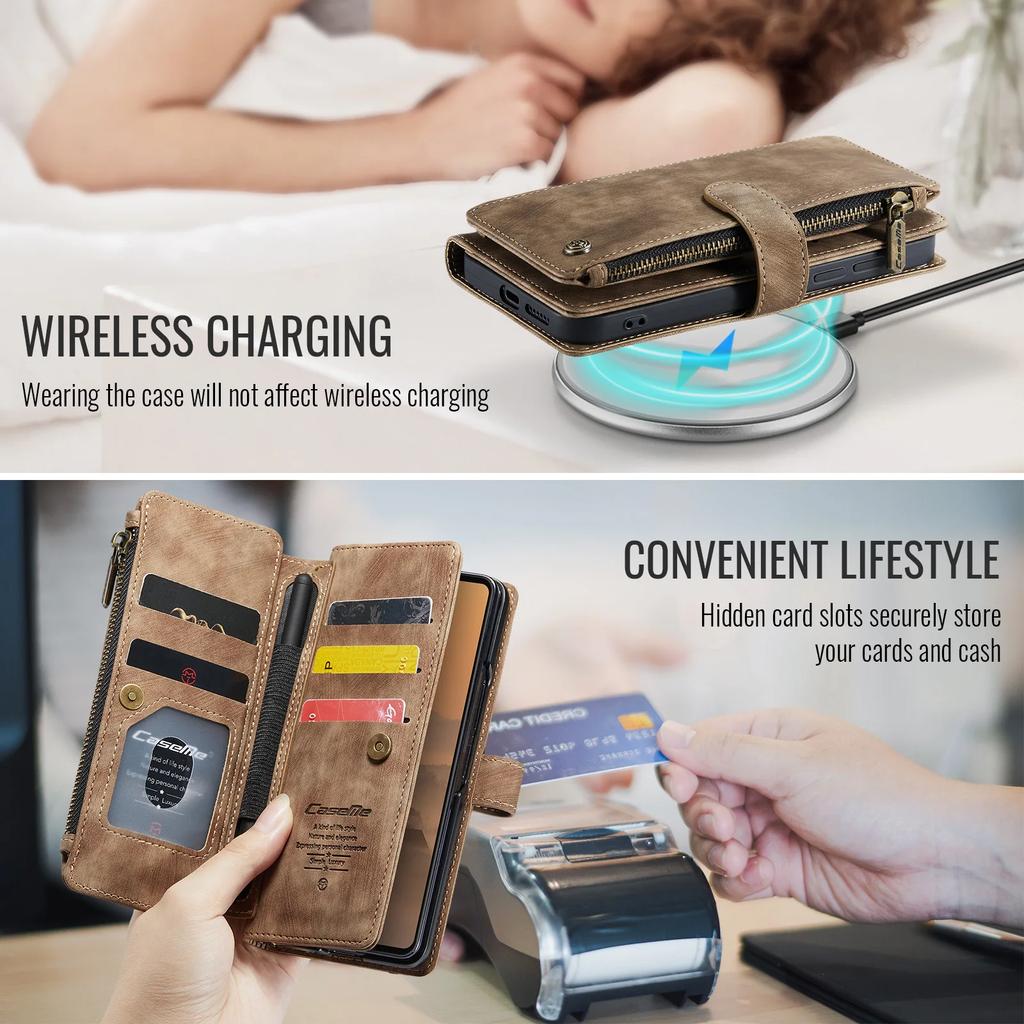Luxury Business Multi Card Zipper Flip Wallet Leather Case for Samsung Z Fold 8 Ultra 7 Shockproof for Magsafe Book Stand Cover