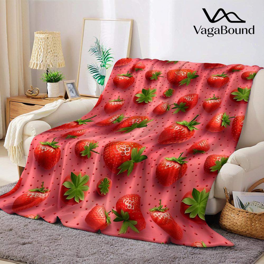Pink Strawberry Burst Flannel Blanket Warm Soft Halloween Christmas Couch Warm Cozy Decorative Decor Gift for All Season