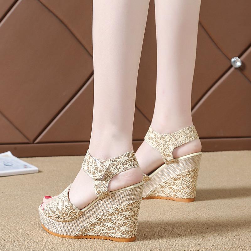 Summer Womens Casual Sandals With Thick Sole And Velcro Closure For Comfort And Height