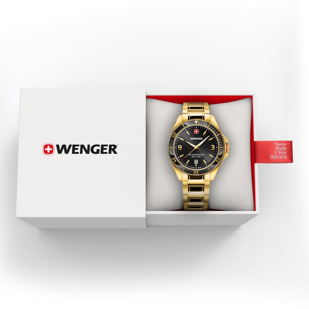 Wenger EXECUTIVE Stainless Steel Case Black Stainless Steel Quartz 200m Water Black and Executive Men's Watch, (316L), Dial, Bracelet, Movement,