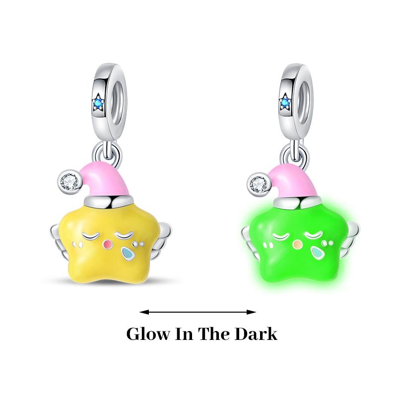 925 Silver Plated Fireflies Butterfly Stars Luminous Charms Beads Fit 3mm 925 Original Bracelets DIY Jewelry Gift