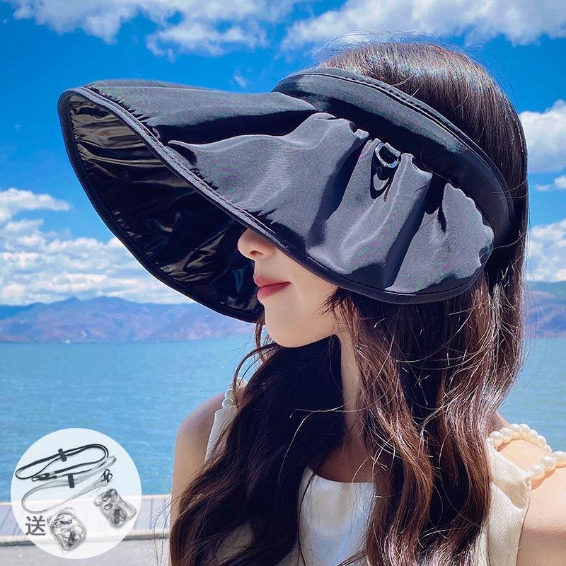 Wholesale Sun Hat Women's Summer Big Brim Cycling UV Protection Empty Top Sun Hat Foldable Face Cover Sun Protection