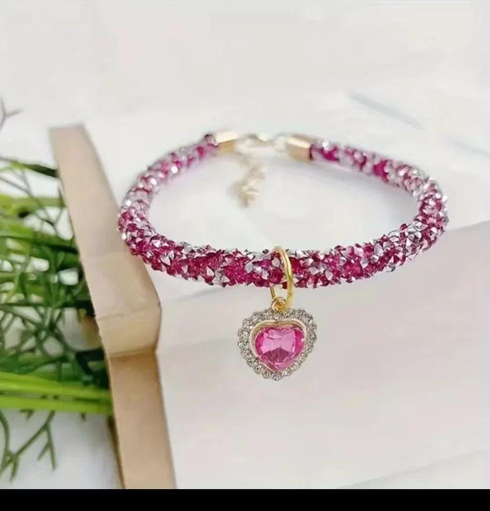 Diamond chain heart shape cat and dog necklace pet necklace cat and dog supplies rhinestone dog chain multicolor collar