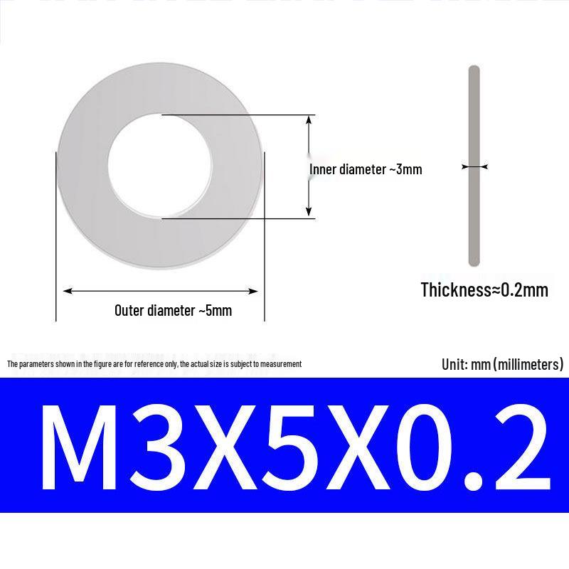 304 Stainless Steel Ultra-Thin Flat Washer, Thickness: 0.1/0.2/0.3/0.4/0.5 Mm, Sizes M1-M8