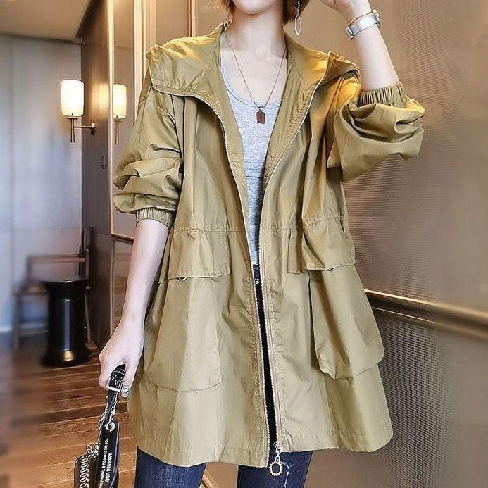 

Женский плащ большого размера свободного кроя в стиле кэжуал, модный минималистичный однотонный универсальный плащ в корейском стиле для весны и осени 3XL