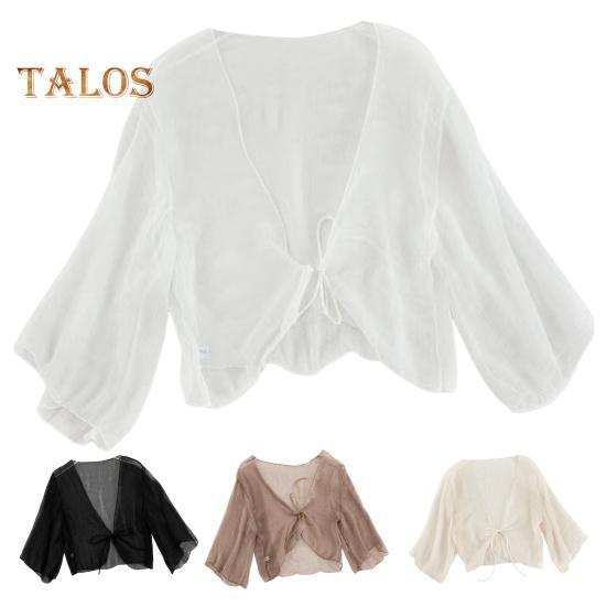 Dámský průhledný šifonový kardigan s předním zavazováním, průhledný, volný top elegantní šátek v retro stylu na dovolenou na pláž, denní nošení