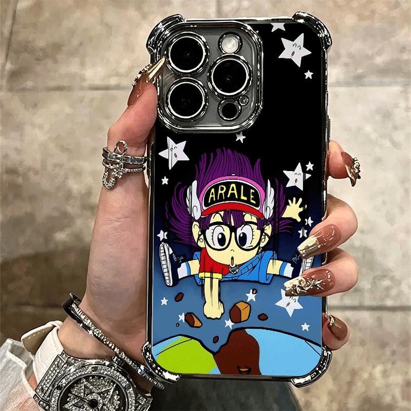 Arale S-Slump Anime Plating Phone Case For Iphone 16 17 Pro Max Air 16E 14 15 Plus 12 13 Mini Anti-Fall Airabag Cover