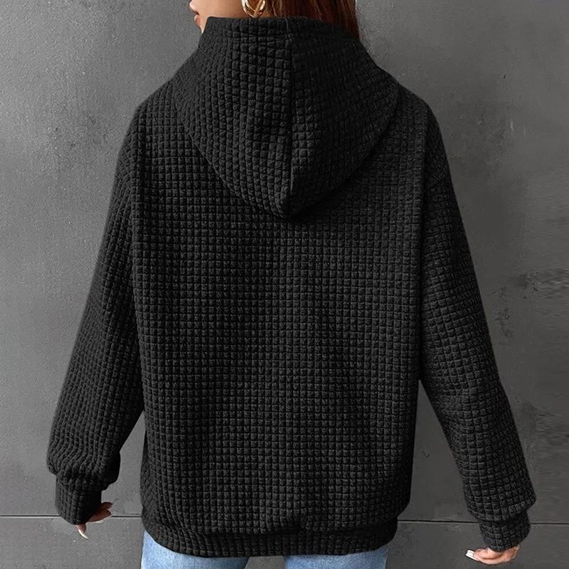 2023 Women's Waffle Knit Hooded Sweatshirt - Loose Fit, Long Sleeve, Letter Print, European Size (Autumn/Winter Collection)