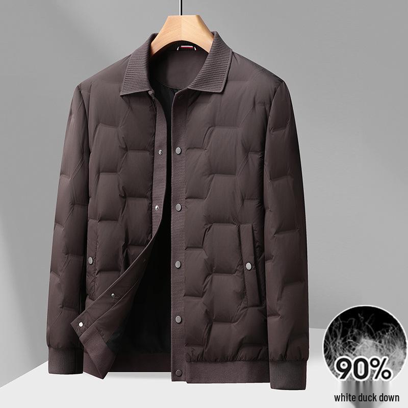 

2025 Men s Winter Lapel Lightweight Down Jacket - Plus Size, Warm, Loose, Casual Business Style 5XL кавовий