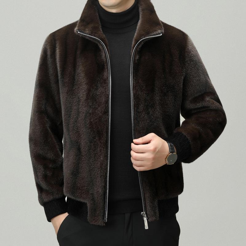 Gold Nerz Samtmantel Verbundfell Einteilige Jacke Herren Mittleren Alters Papa Kleidung Winter Imitation Nerz Nerz Samtmantel