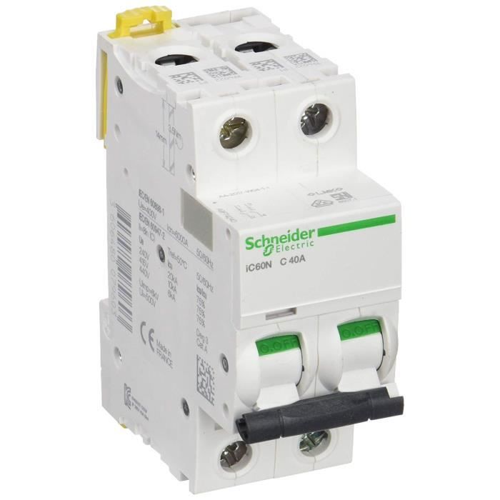 Disjoncteur Miniature - Schneider Electric - A9F74240 - 2P - 40 A - Courbe C - Blanc