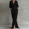 Women's Split Wrap Maxi Dress 3/4 Sleeve V Neck Ruched Bodycon Long Dress Cocktail Party Wedding Guest Dress with Pockets
