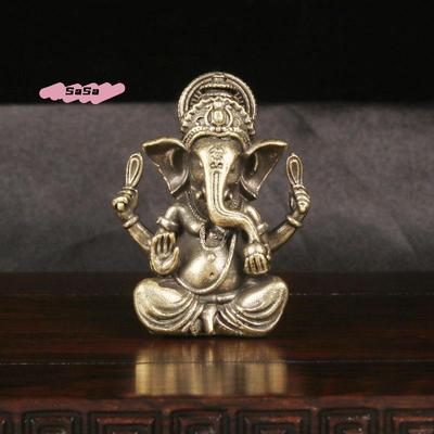 S-1Pc Vintage Brass Thai Elephant God Desktop Ornament Elephant Trunk God Of Wealth Bronze Carving Crafts Collection Home Decor