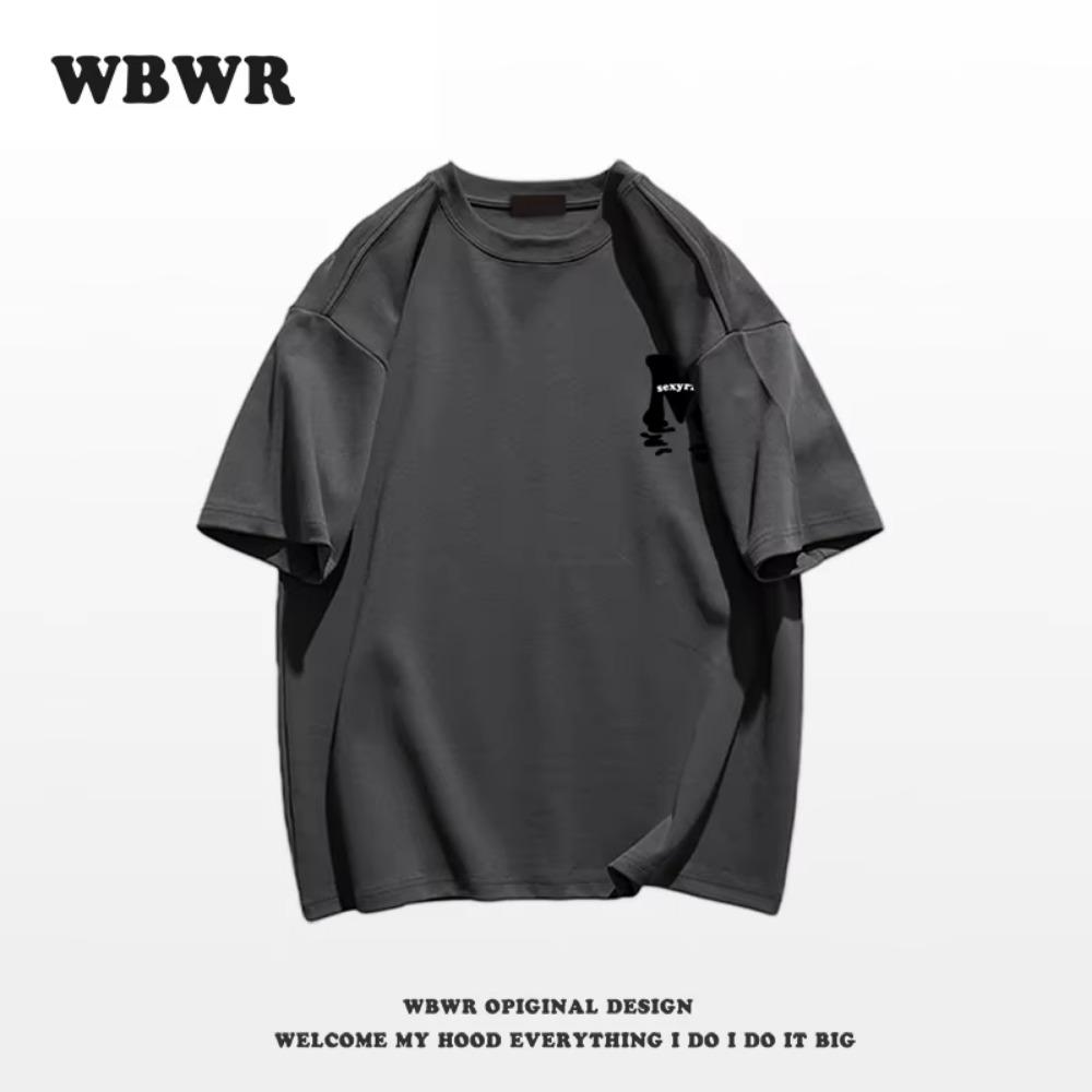 Summer Fashion Heavyweight Retro Men's English Letters 100% Cotton Printed Round Neck High-quality Casual Fitness Street T-shirt