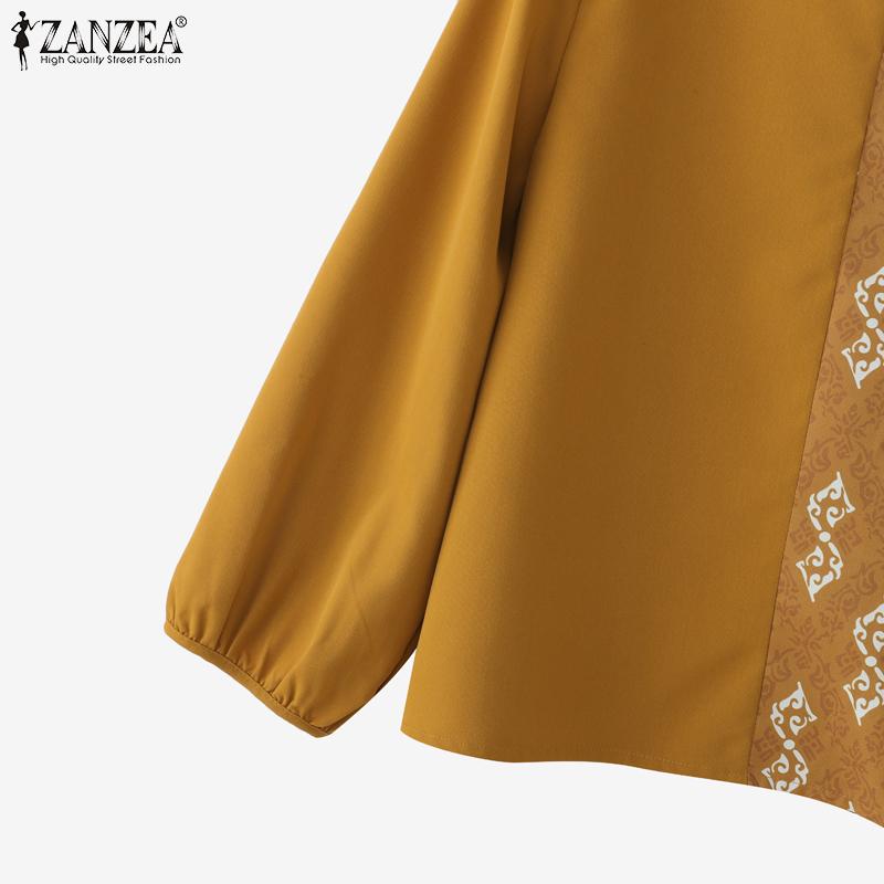 ZANZEA Women Print Patchwork Loose Casual O-neck Long Sleeve Blouse