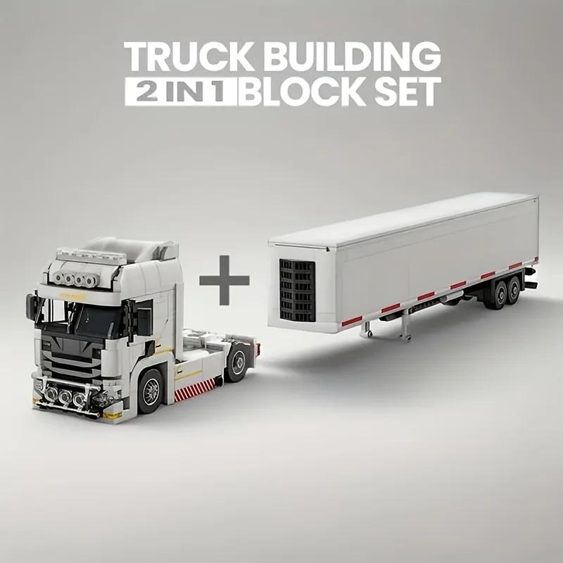 2in1 European Trailer + Boxcar Urban Traffic Logistics Transport Vehicle Building Blocks Set - Truck Trailer Collectible