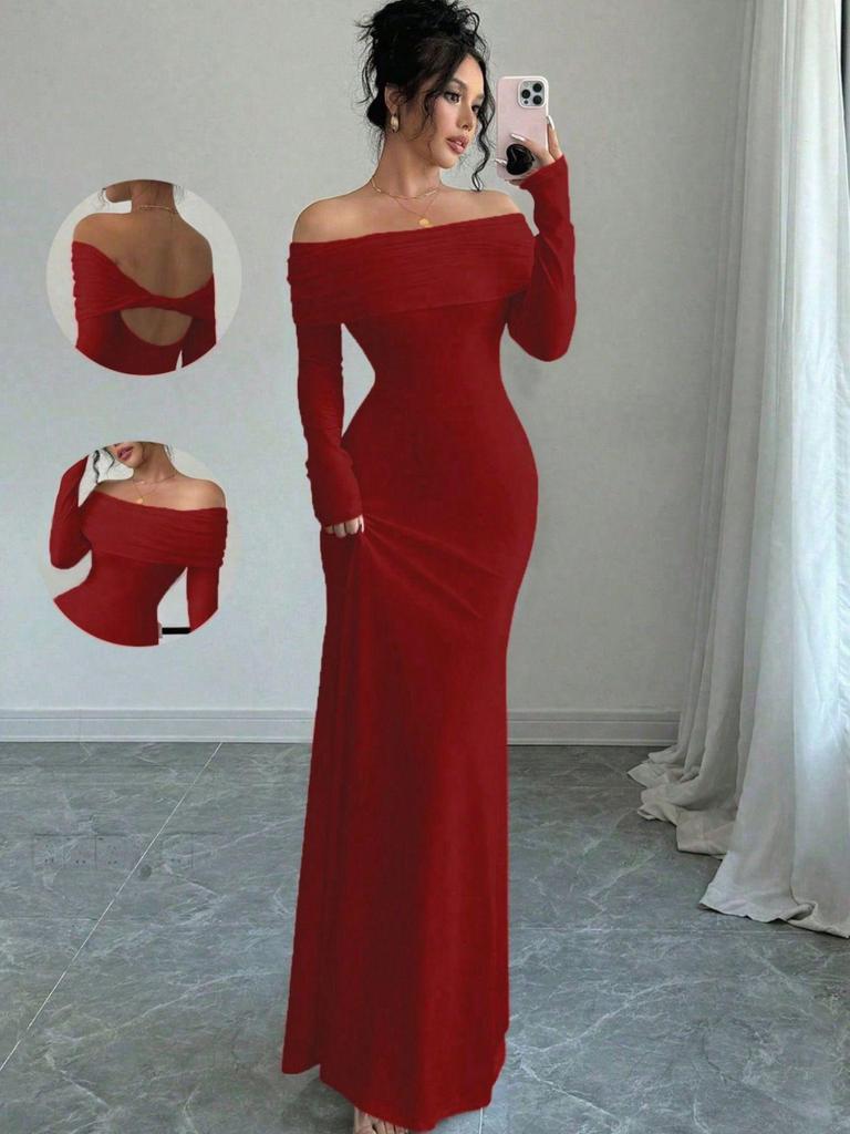 Spring 2025 Women's One-Shoulder Ruched Elegant Bodycon Evening Dress