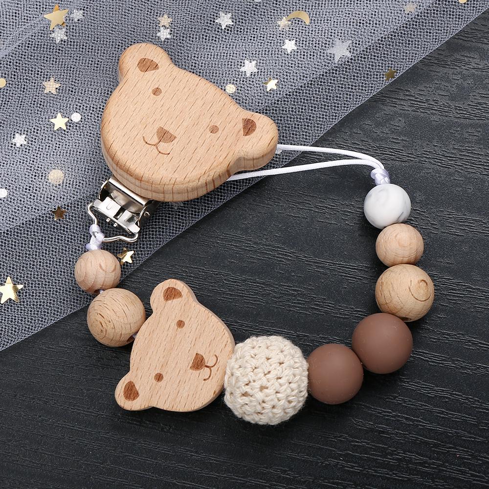New Wood Chew Silicone Beads Pacifier Clips Dummy Chain Holder Newborn Soother Chains Nipple Holder Infant Teething Toys Gifts