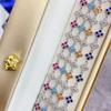 Hot Sale Flower Jewelry Light Luxury Colorful ZIRCON Gold Plated Four-leaf Clover Tennis Bracelet Women