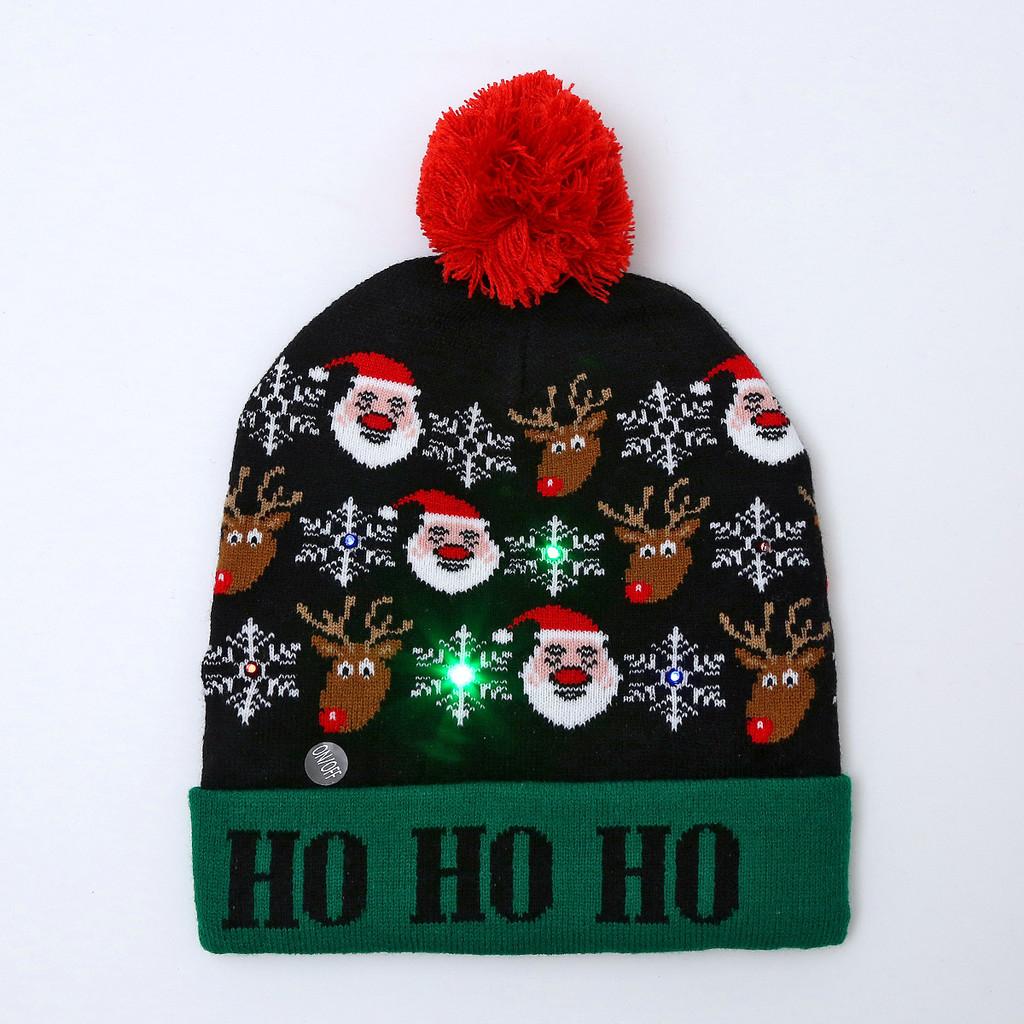 

Cozy Acrylic Knitted Christmas Beanie Hat With Led Lights For Winter Fashion Style C