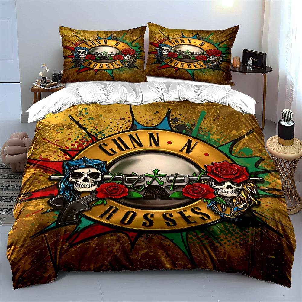 Gun N Roses Skull Bedding Set Bedding Duvet Cover Set Duvet Cover Pillowcases  (1 * Duvet Cover 2 * Pillowcases, without duvet insert)