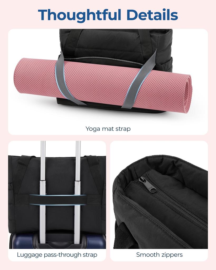 Tote Bag with Large Quilted Tote Bag with Yoga Mat for Gym [BAGSMART] Zipper, Capacity, Strap, Lightweight, Women, Travel, Commuting,