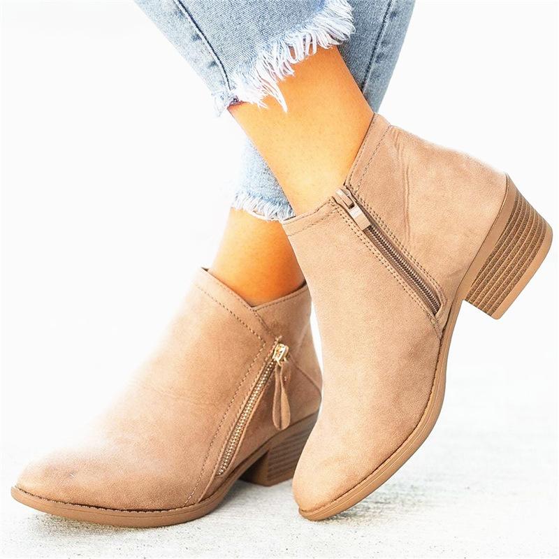 Gyh Women Side Zipper Boots Fashion Suede Low Heel Shoes Women Short Boots Square Heels Casual Ankle Boots Plus Size Botas Mujer