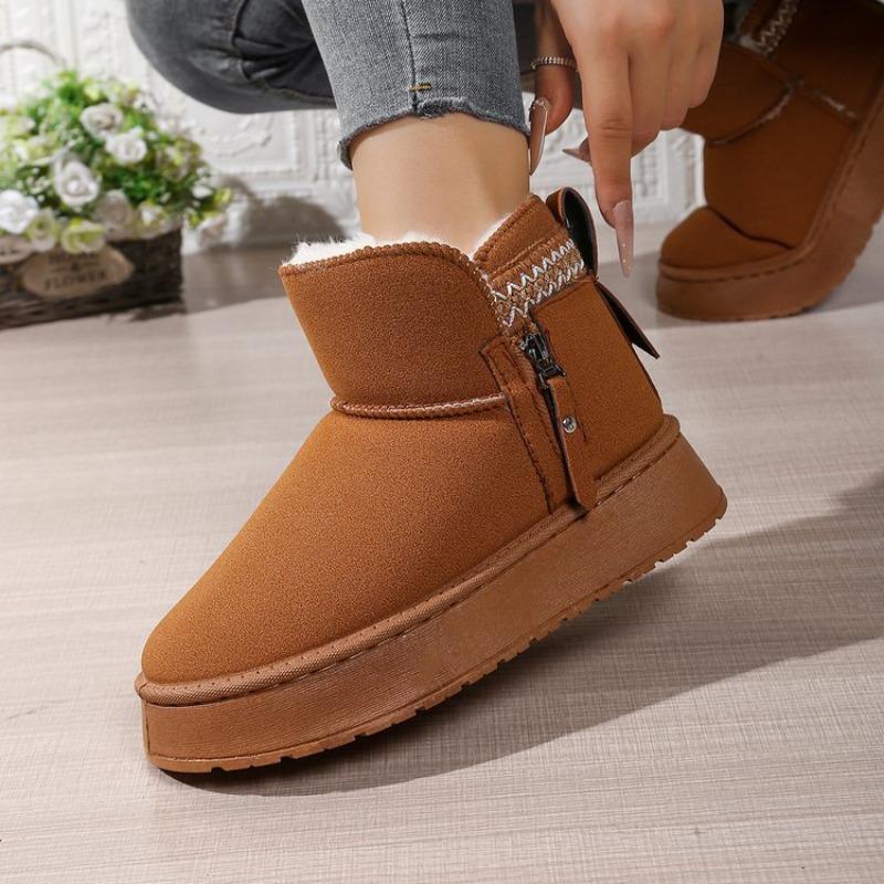 Spring and Autumn New Thick-soled Snow Boots Women's Muffin Bottom Velvet Fashionable and Comfortable Warm Side Zipper Short Boots