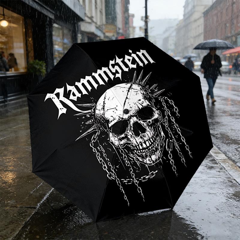 Skull Chains 8 Ribs 3Fold Black Glue Uv Protection Umbrella Sun Protection Rainproof Compact Folding Umbrella For Travel Daily Use C923754