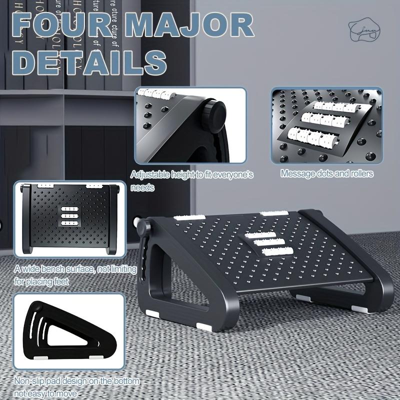 Footrest Stool with Adjustable Height - Durable Plastic Office & Home Footrest with Non-Slip Base, 5 Adjustable Rollers