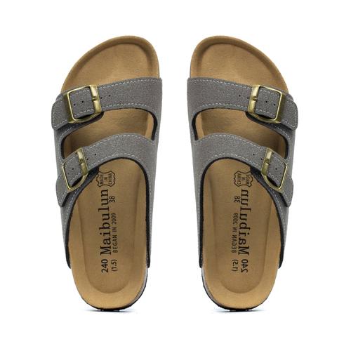 Fashion 2025 New Summer Men's Cork Slippers Suede Leather Mule Clogs Slippers Man Soft Cork Two Buckle Beach Slides Footwear for Men 45