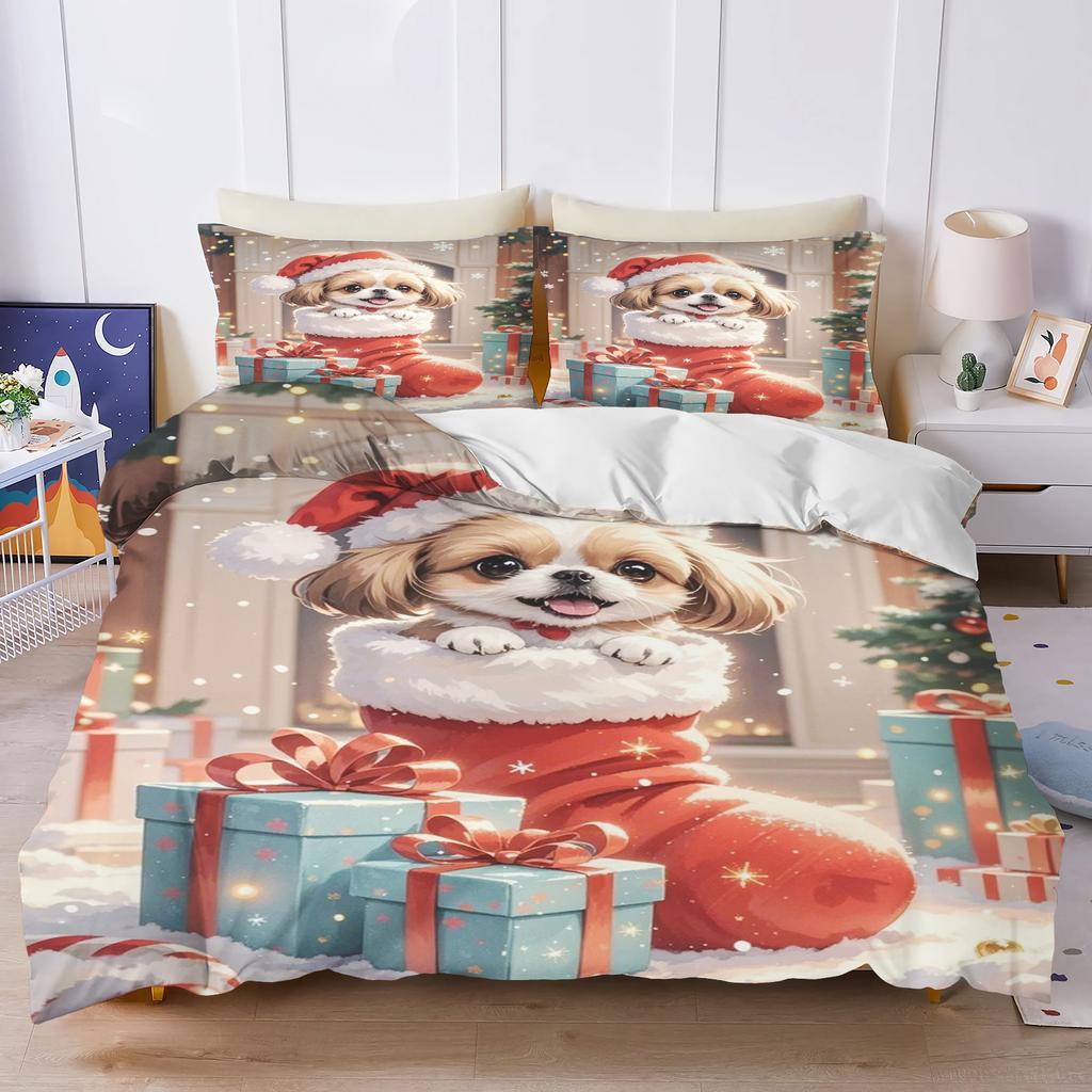 Christmas Gifts Pet dog Bedding Set Duvet Cover 100% Polyester Suitable For Children And Adults 3-Piece Set 1 Quilt Cover